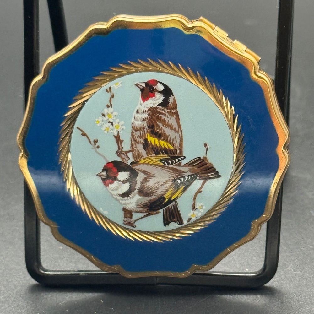 Goldfinch Bird Stratton Powder Compact Women OS Blue Enamel Vintage 1950 England